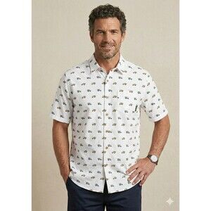 Eddie Bauer Jeep Surfboard Button Up Shirt Mens Large White Classic Fit Print L